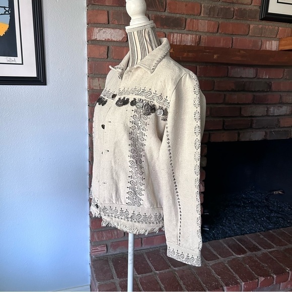 Z&L Europe Boho Coin Embellished Hand Painted Jacket Sz L - Picture 5 of 13